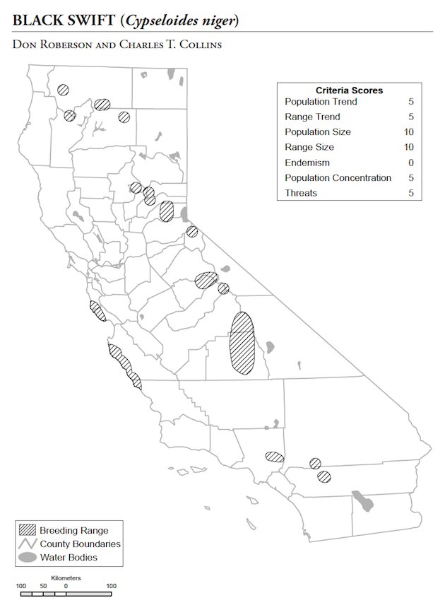 Black Swift California Range Map